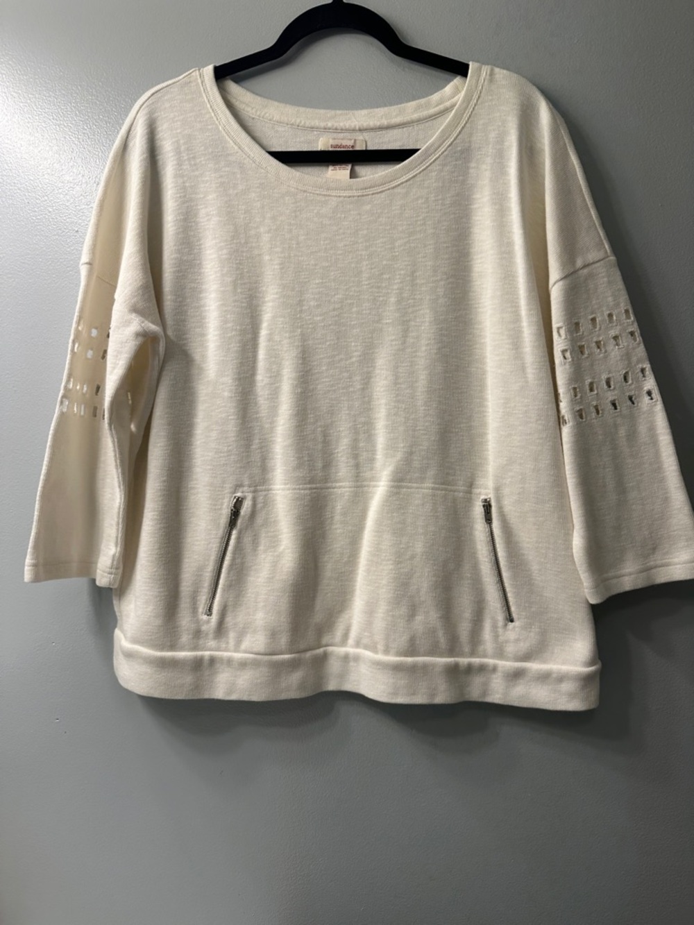 Sundance Ivory Knit Pullover with Zip Pockets
